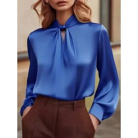 Fashionable And Stylish Hollow-out Long Sleeve Versatile Niche Chic Shirt (Option: Blue-S)