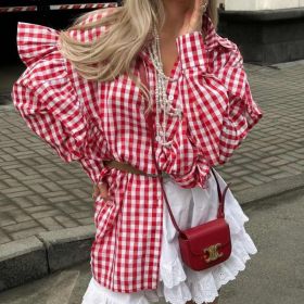 Personality New Cotton Plaid Women's Shirt (Option: Red-S)