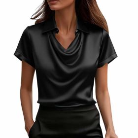 Fashionable Solid-Color Casual Lapel Collar Button-Down Short-Sleeve Shirt (Option: Black-S)