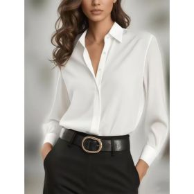 Women's Solid Color Loose Button Lapel Shirt (Option: White-XS)