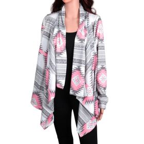 Women Open Front Cardigan Long Sleeve Shawl Neck Breathable Cardigan Well Collection (Option: Pink-XL)