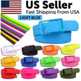 Adjustable Cut To Fit Rubber Plastic Jelly Silicone Casual Belt With Buckle USA (Option: Light Blue)