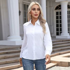 Fashion Casual Long Sleeve Cardigan Button-down Shirt Top (Option: White-S)