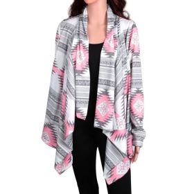 Women Open Front Cardigan Long Sleeve Shawl Neck Breathable Cardigan Well (Option: Pink-XL)