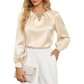 New SpringSummer Womens Satin Blouse Elegant And Sophisticated (Option: Apricot-S)
