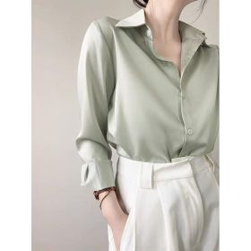 Women's High-grade Green Satin Shirt (Option: Light Grayish Green-S)