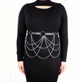 Black Leather Strap Fashion All-match Chain Tassels Waist Chain (Option: Black)